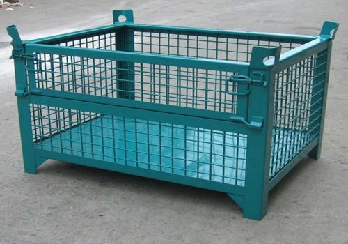 Gaiola de caixa de palete de metal com estrutura de malha